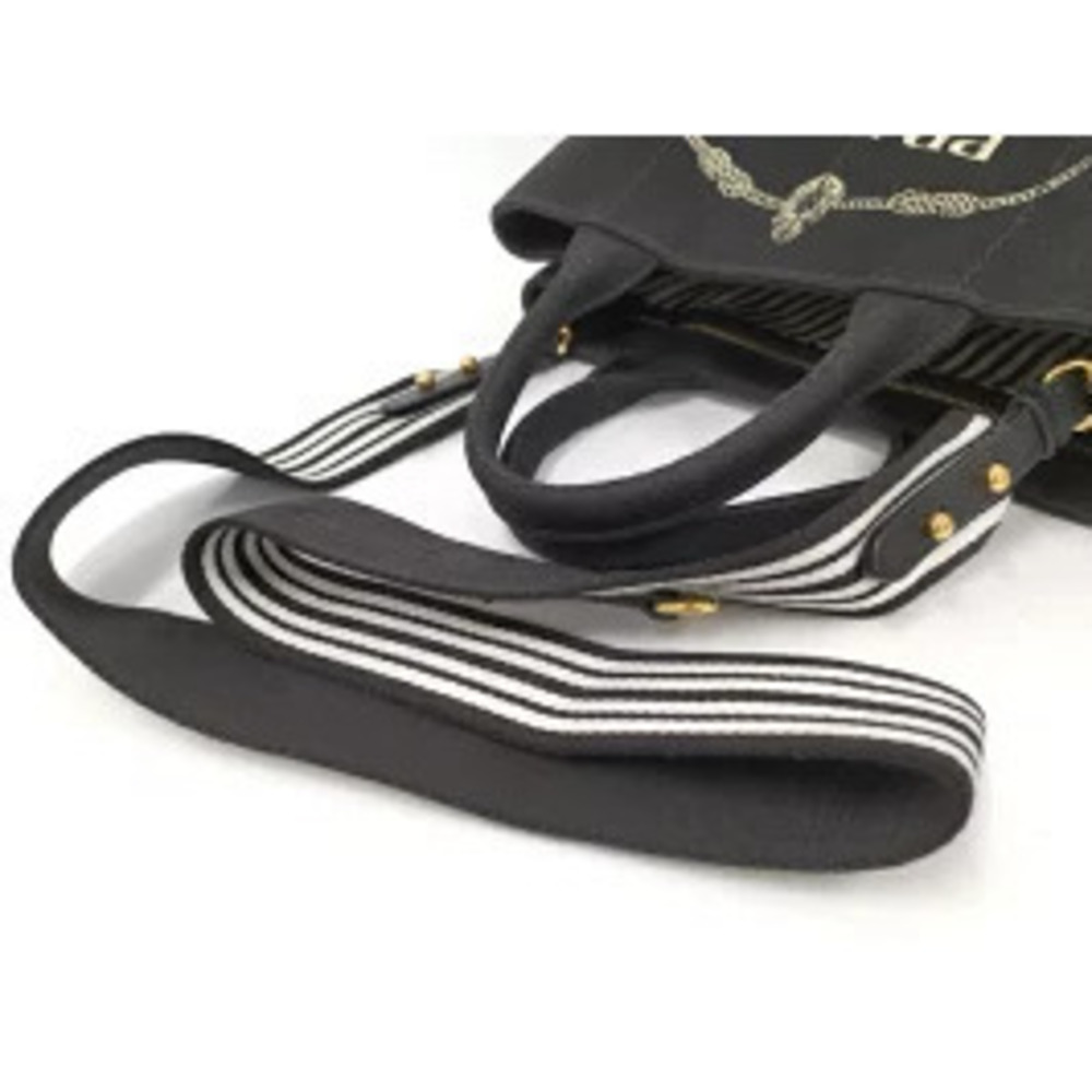 PRADA Canapa 2way Tote Hand Handbag Canvas Black - Picture 8 of 9